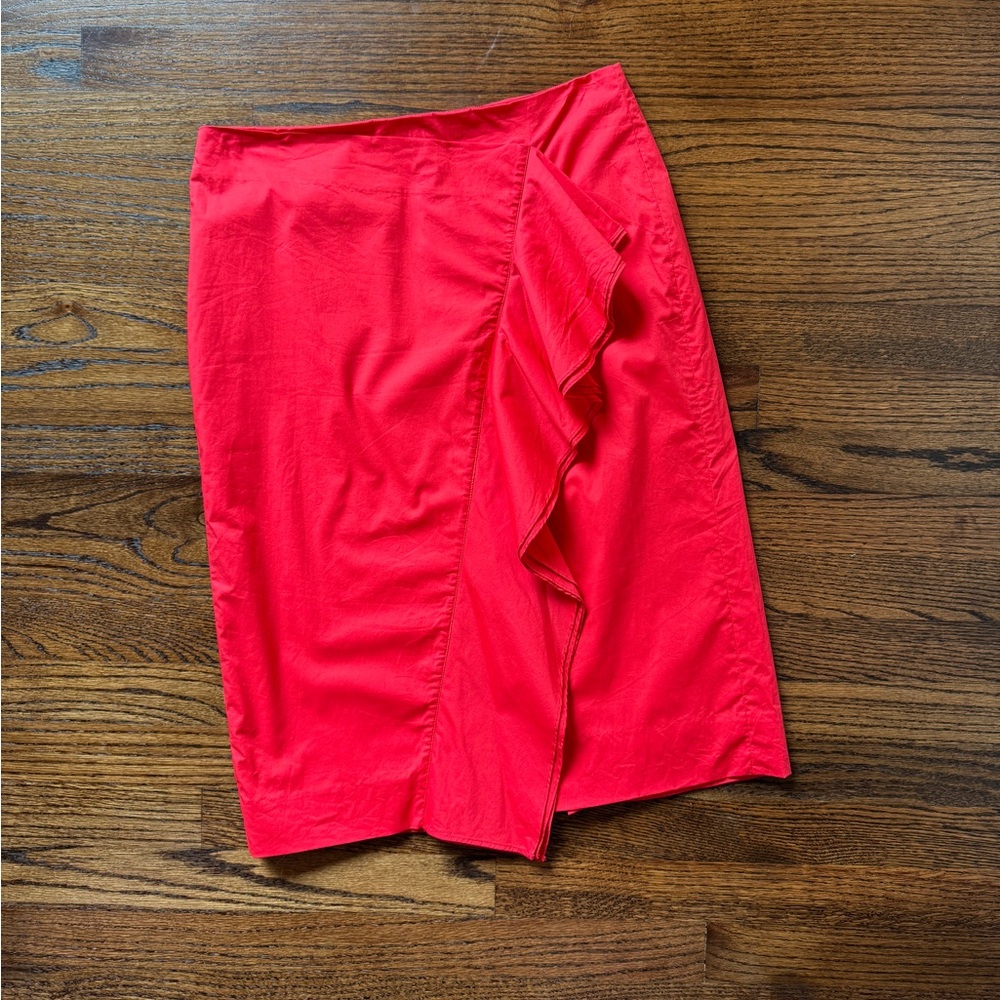 Jcrew cotton poplin red ruffle Pencil skirt - size 6
